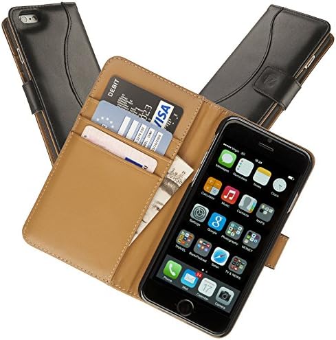 Chelsea Indulgent Real Leather Compact Wallet Case for iPhone 6 6S 4.7 with Card Holder in Black & Tan