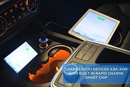 [Rapid Charge] Revocharge 4.8A/24W 2-Port LED USB Car Charger for iPhone 6 6S 5S, iPad Air, iPad Mini Retina, iPod Touch, Samsung Galaxy Note, Edge, LG Optimus, HTC, Nexus