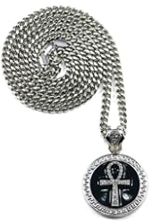 Ankh Necklace New Silver/Black Color Iced Out Medusa Pendant Necklace With 36 Inch 6mm Cuban Link Chain