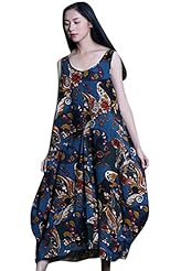 Floral Print Cotton Sleeveless Midi Dress 