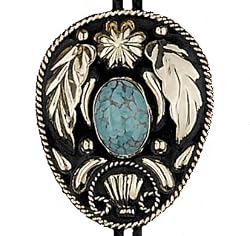 Fancy Southwestern Bolo Tie With Stone (Choice of Turquoise or Black Stone)