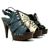 New Clogs Mules Gladiator Studded Platform Wooden Heel Shoes