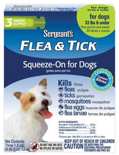 Sergeant's Flea and Tick Squeeze-On, Dog, Under 33-Pound