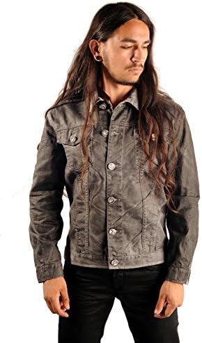 Justing White Black Coated Denim Jacket Rocker Jacket Size: XL