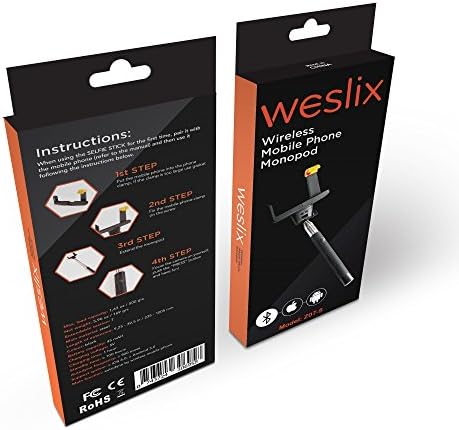 Selfie Stick with Built-in Bluetooth Shutter Weslix | Suitable for iPhone 6, 6 Plus, 5, 5s, 5c, and Most of Android Smartphones