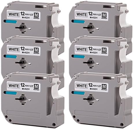 Wangsale Generic Replacemen Label Tape Compatible with Brother MK231 M-k231 P-Touch Tape 12mm x 8m (6 PK Black on White)