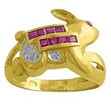 0.2 Cttw Ruby & 0.05 Ct Diamond 14 Karat Yellow Gold Bypass Rabbit Ring Size 6.5