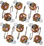 San Francisco 49ers NFL Set of 12 Bathroom Shower Curtain Hooks Rings