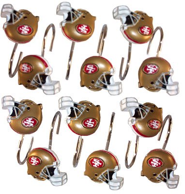 San Francisco 49ers NFL Set of 12 Bathroom Shower Curtain Hooks Rings