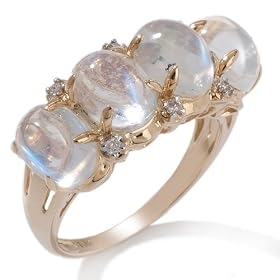 Moonstone and Diamond 10K Cabochon Ring by 