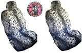 51rIaKAvQmL. SL160  7 Piece Grey Snow Leopard Safari Animal Print Auto Interior Gift Set   2 Low Back Front Bucket Seat Covers, 2 Separate Headrest Covers, 1 Steering Wheel Cover, and 2 Shoulder Harness Pressure Relief Cover