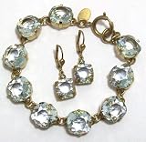 Catherine Popesco 14k Gold Plated Ice (pale blue) Swarovski Crystals Bracelet and Earrings Jewelry Set