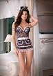 4Pc Naughty In Paris Black Lace Over Pink Mesh Babydoll With Lightly Padded Cups