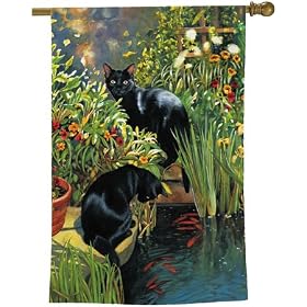 Black Cats and Flowers Art Flag Banner (26 By 27) by Fiddler's Elbow