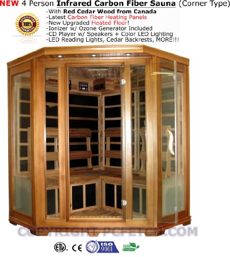 4 Person Red Cedar FIR Far Infrared Carbon Fiber Sauna Spa - Corner Type