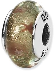 Sterling Silver Gold Mauve Stars Hand-blown Glass Charm Bead Fits Pandora Chamilia Biagi Bracelet
