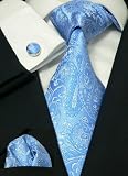 LANDISUN 56E BLUE PAISLEY TIE SET:TIE+HANKY+CUFFLINKS