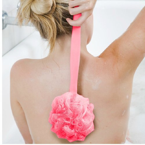Bestrice 18in Long Handle Bath Body Back Brush Shower Nylon Mesh Scrubber Loofah Sponge Large Head (rose red)