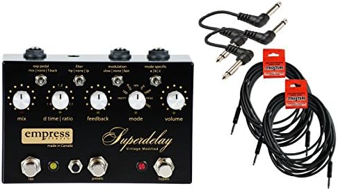 Empress Effects Superdelay Vintage Modified (230 volt) Cable Bundle w/ 4 free Items: 2x 18.6' Strukture Cables, 2x Hosa Patch Cables
