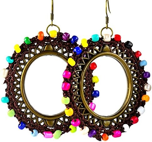 Rabia Brown Crocheted Plastic and Bead Handmade Earrings