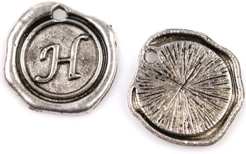 24x Antique Silver Round Tag Carved Letter H Alloy Charms Findings Fit Jewelry Making