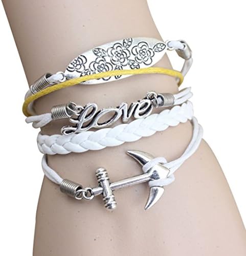 Wolf Infinity Silver Color Black Wax Cords Leather Braid Bracelet Rope Leather Bracelet