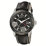 Gucci Men`s YA126212 G Timeless GMT Black Leather Strap Watch