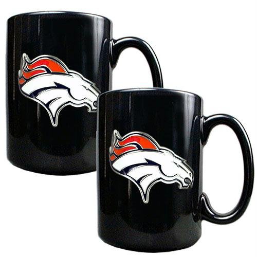 NFL Denver Broncos Two Piece Black Ceramic Mug Set - Primary Logo