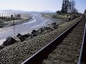 Train Tracks Leading to Bellingham, with San Juan Islands in Distance, Washington State Art Photographic Poster Print by Aaron McCoy, 24x18