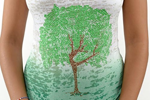 Think Positive Apparel Dancing Tree Womens Ombre Burnout V-Neck T, XXL,Wht/Green