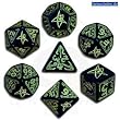 Q-Workshop Polyhedral 7-Die Set: Call of Cthulhu (COC) Carved Dice (Black Die with Green)