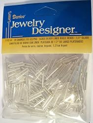 1/2 In. Silver Lined Glass Bugle Beads, Silver, 20 Gram/Pkg