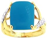 14K Yellow Gold Large Octagon Gemstone and Diamond Open Ring-Turquoise-full, half sizes from 5-8.5
