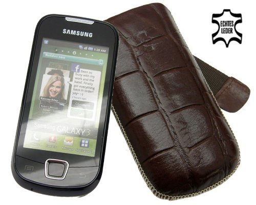 Suncase Ledertasche (Lasche mit R&uuml;ckzugfunktion) f&uuml;r Samsung i5800 Galaxy 3 croco-braun Preisvergleich