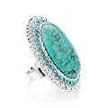 Large Oval Bead Fashion Ring Silver & Turquoise Blue
