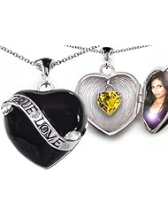 Original Star K (tm) True Love Black Enamel Locket With 7mm Heart Citrine Surprise in .925 Sterling Silver