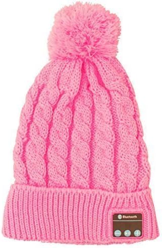 Bluetooth Beanie Knitted Hat with Built in Wireless Headset, Earphone and Mic, Stereo Speaker for Music and Mobile Smart Phones, in Pink