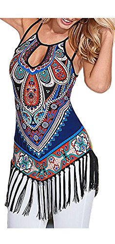 ETCYY Women's Summer Printed Vest Strap Camisole Casual Tassels Tank Tops