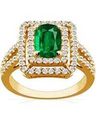 18K Yellow Gold Cushion Cut Emerald Ring With Sidestones