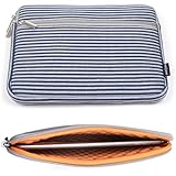 Case Star &reg; 10 Inch Bohemian Style Canvas Fabric Tablet Pad E-reader Carrying Case Protective Sleeve Zipper Bag with Anti-Shock EVA Foam Shock-Resistant Padding Inside For Apple iPad Air 2 A1566 / A1567 And Apple iPad Air A1474 / A1475 (Horizontal Type - Dark Blue and Gray Stripe)
