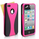 Black And Pink 2-Part Hard Back Case Cover For Apple iPhone 4/4S With Screen Protector Film