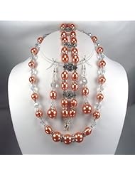 Tangerine Orange pearls and Clear crystals