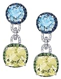 14k White 12 mm Lemon Quartz and Diamond Earrings