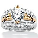 Tutone Sterling Silver DiamonUltra&trade; Cubic Zirconia Wedding Ring Set