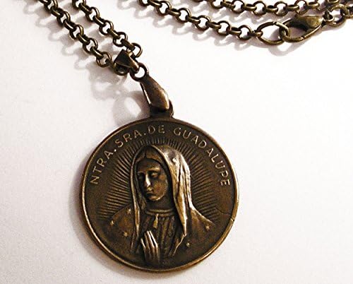 Our Lady Guadalupe Bronze Antique Replica in 3.5mm 20" Rolo Chain Necklace with Gift Box 20R476
