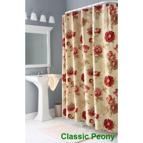 Classic Peony Shower Curtain and Shower Curtain Hook Set