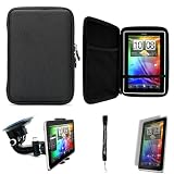 Black Durable Hard Nylon Protective Portfolio Slim Cover Case with Mesh Pocket for HTC Flyer 3G WiFi HotSpot GPS 5MP 16GB Android OS AD2P 7 Inch Tablet Device + Includes a eBigValue (TM) Determination Hand Strap + Includes a Anti Glare Screen Protector + Includes a 360° Rotatable Windshield Mount Kit