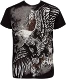 TG455T Flying Eagle Metallic Silver Embossed Short Sleeve Crew Neck Cotton Mens Fashion T-Shirt - Black / X-Large