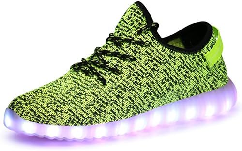 Luoine LED Luminous Unisex Shoes Men &amp; Women USB Charging Green Light 7 Colors Glowing with Fluorescent Shoelaces 9 D(M) US