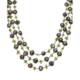 Sterling Silver Black Cultured Freshwater Pearl and Peridot Necklace by Macy's